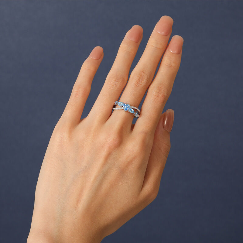 Jeulia Twist Multi Stone Aquamarine Infinity Promise Ring