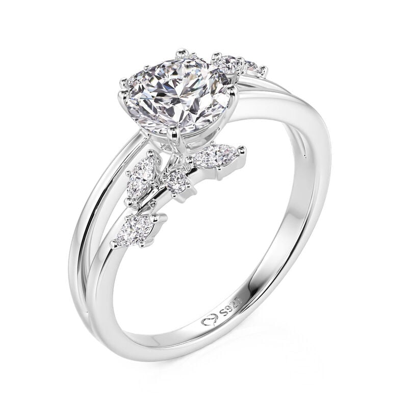 Jeulia Bypass Round Cut Engagement Ring with Vine Leaf