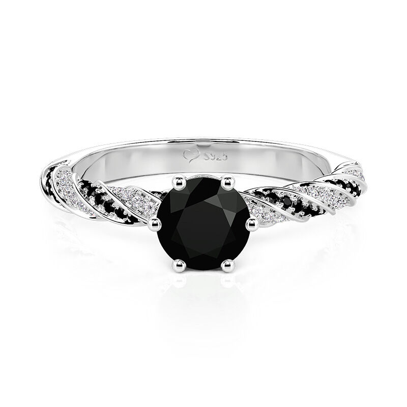 Jeulia Twisted Black and White Round Solitaire Engagement Ring