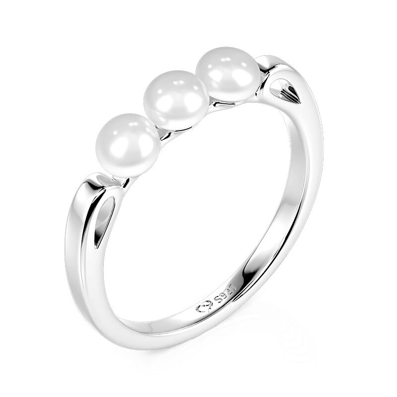 Jeulia Anillo de Boda Tres Perlas Simple de Plata de Ley