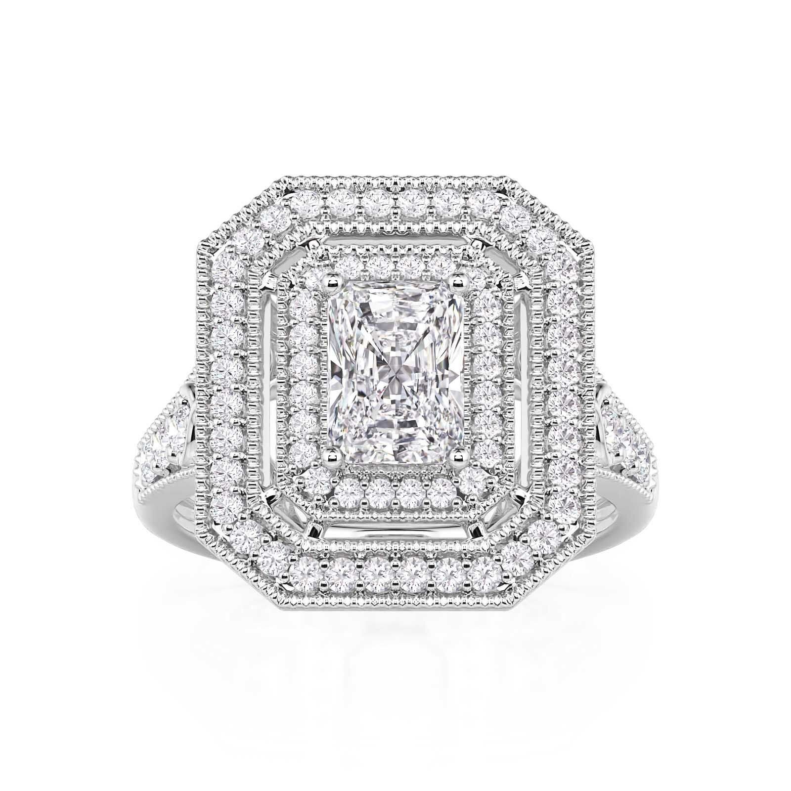 Jeulia Double Halo Beaded Edge Engagement Ring