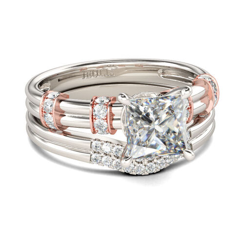 Jeulia Two Tone Princess Cut Sterling Silver Ring Set