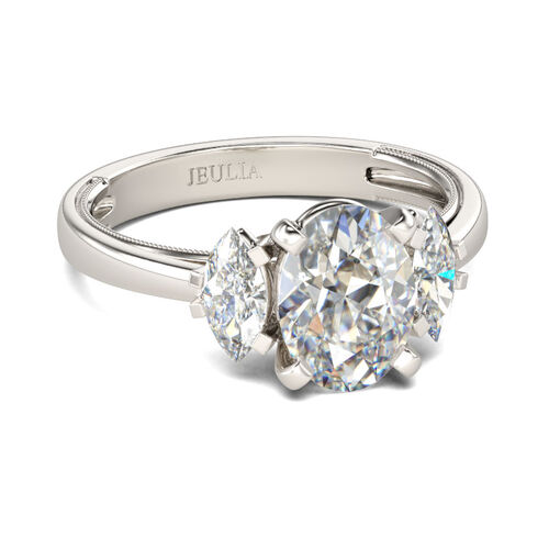 Jeulia Three Stone Oval Cut Sterling Silver Ring