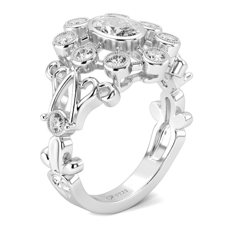 Jeulia Milgrain Spitze Design Ovaler Schnitt Sterling Silber Ring