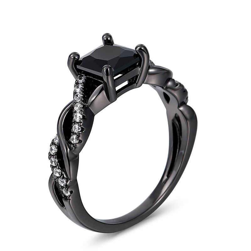 Jeulia Twist Shank Princess Cut Sterling Silver Engagement Ring