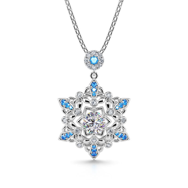 Jeulia "Snow Princess" Snowflake Round Cut Sterling Silver Necklace