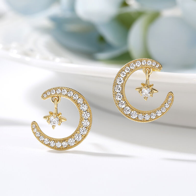 Jeulia "Moon and Star" Round Cut Sterling Silver Earrings