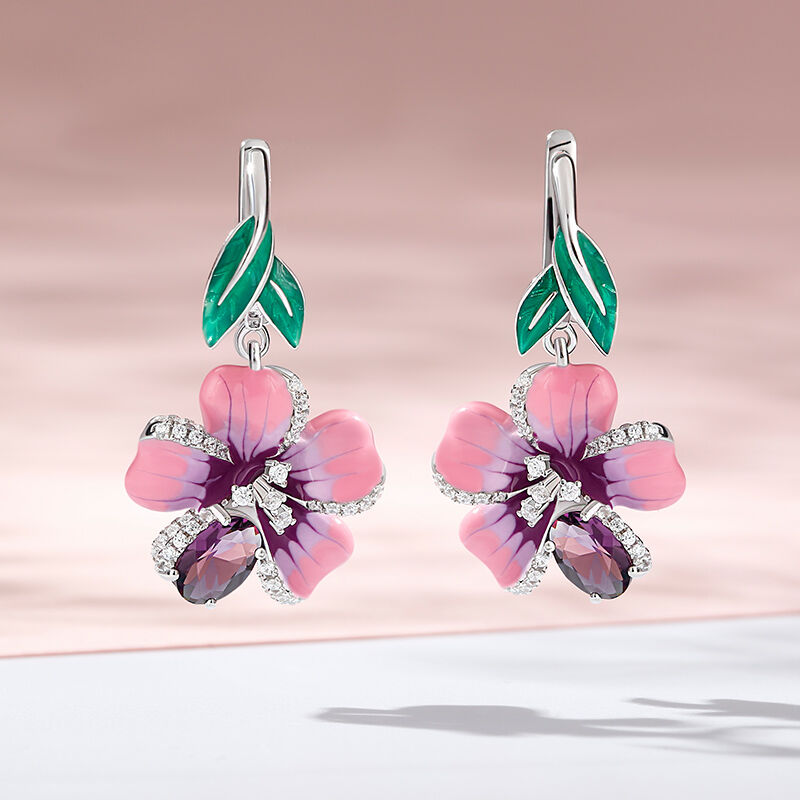 Jeulia "Freshness of Spring" Flower Enamel Sterling Silver Drop ...