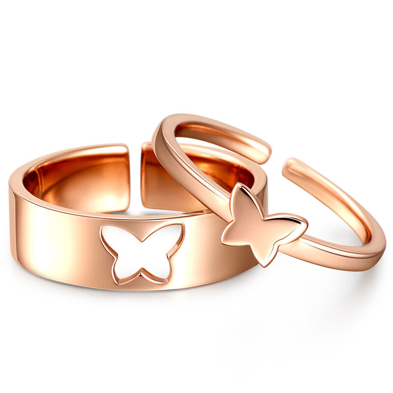 Jeulia "Romanticism" Butterfly Design Adjustable Sterling Silver Couple Rings