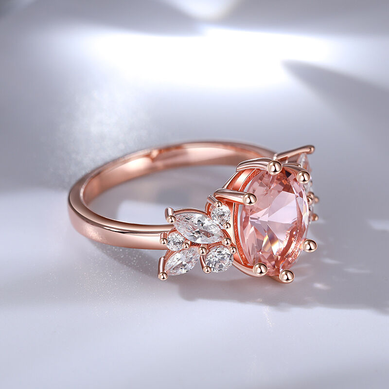 Jeulia Cluster Oval Cut Synthetic Morganite Sterling Silver Ring