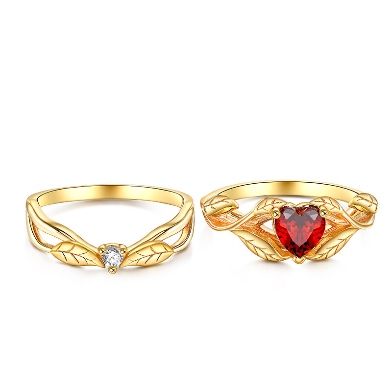 Jeulia Heart Cut Golden Leaves Sterling Silver Engagement Ring Set