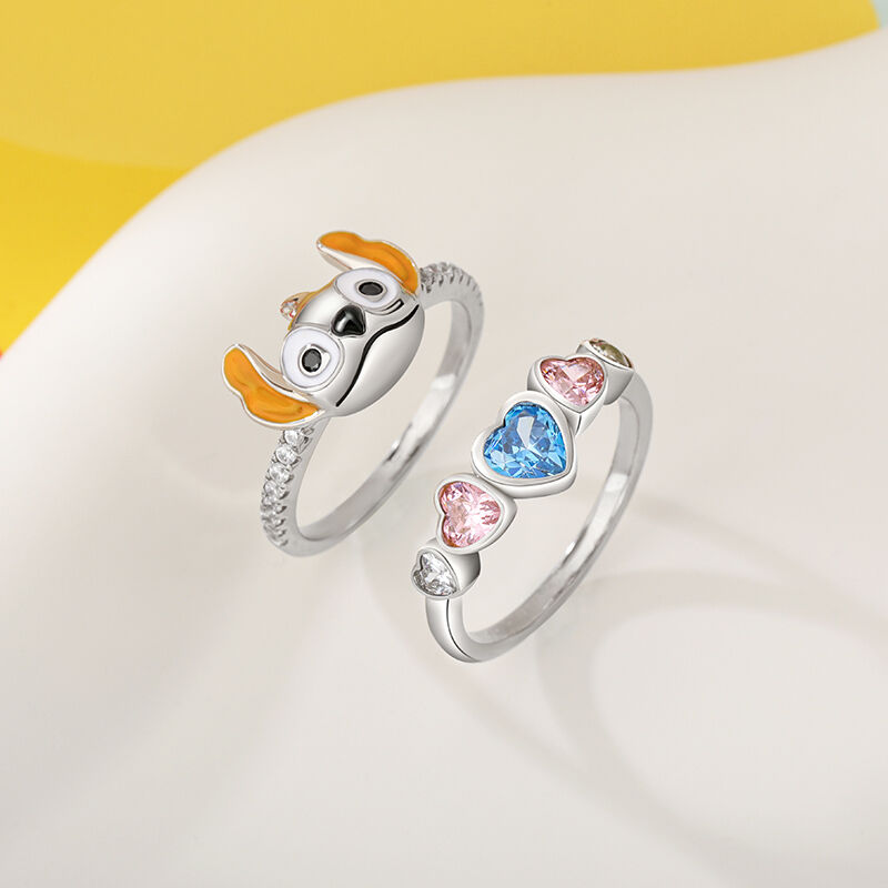 Jeulia Cute Little Monster Heart Ring Set Colorful Sterling Silver