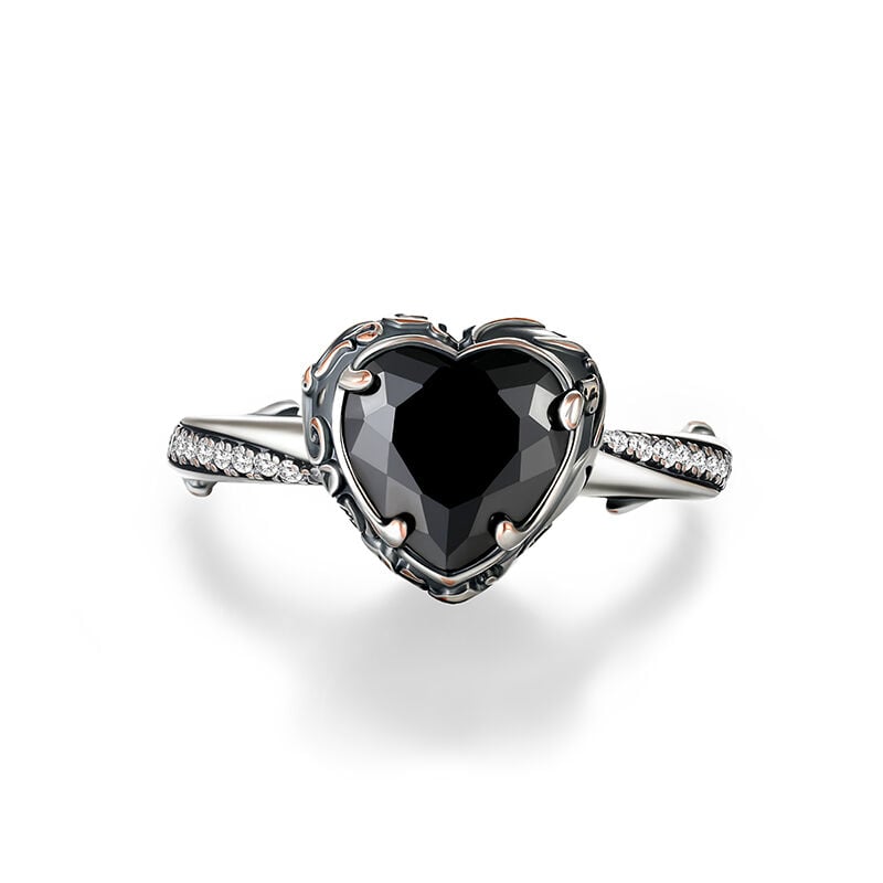Jeulia Aged Finish Black Heart Twist Ring Sterling Silver