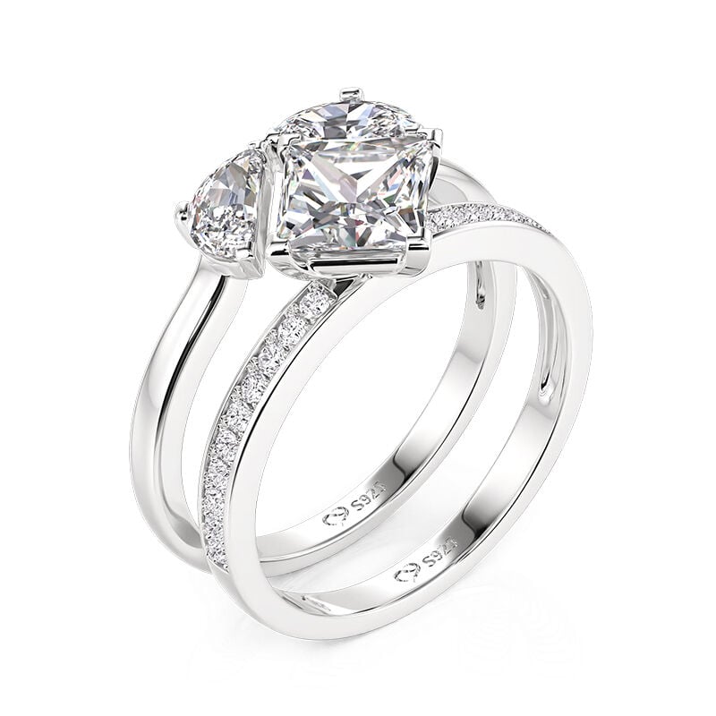 Jeulia Creative Split Heart Ring Set 2PCS Sterling Silver