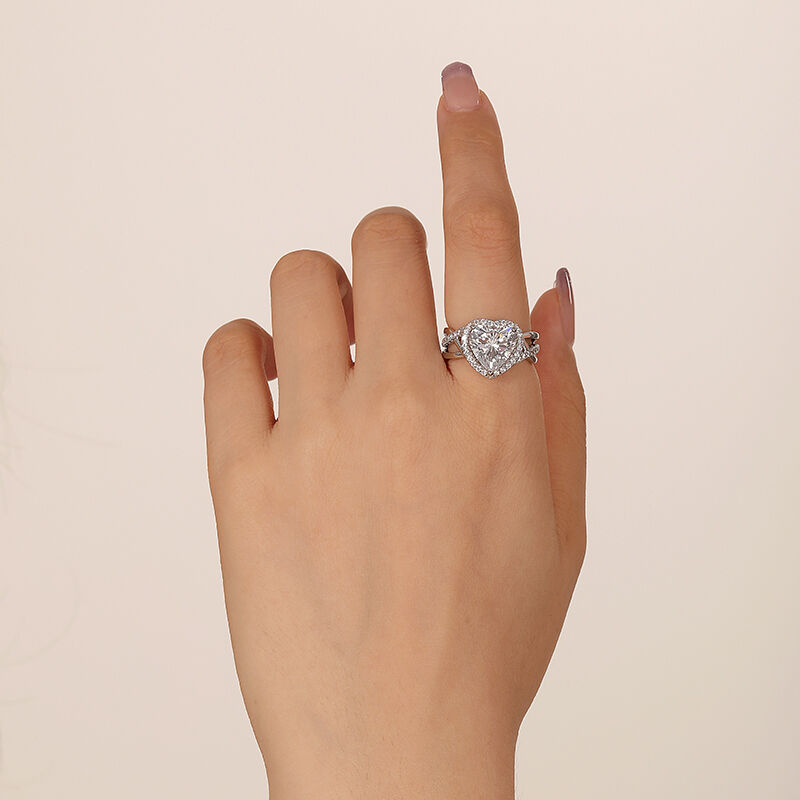 Jeulia Anillo de Compromiso Halo Corazón Trenzado de Plata de Ley