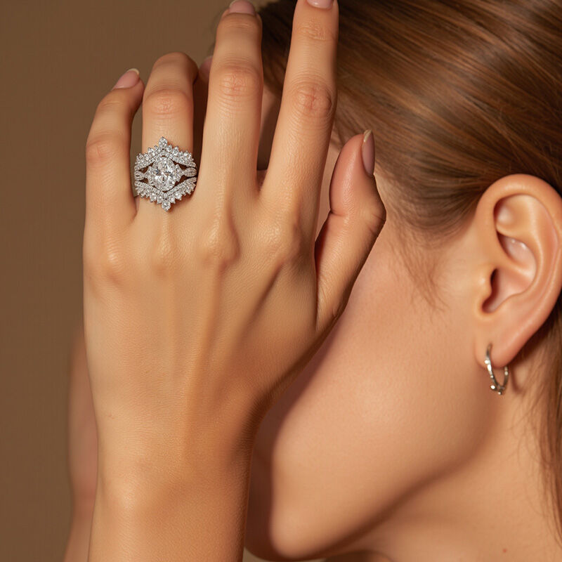 Jeulia Ensemble de Bague de Mariage Ovale Halo Tordu avec Enhanceur en V