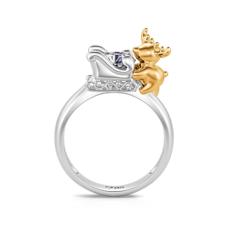 Jeulia Hug Me "Christmas Reindeer" Sleigh Round Cut Sterling Silver Ring