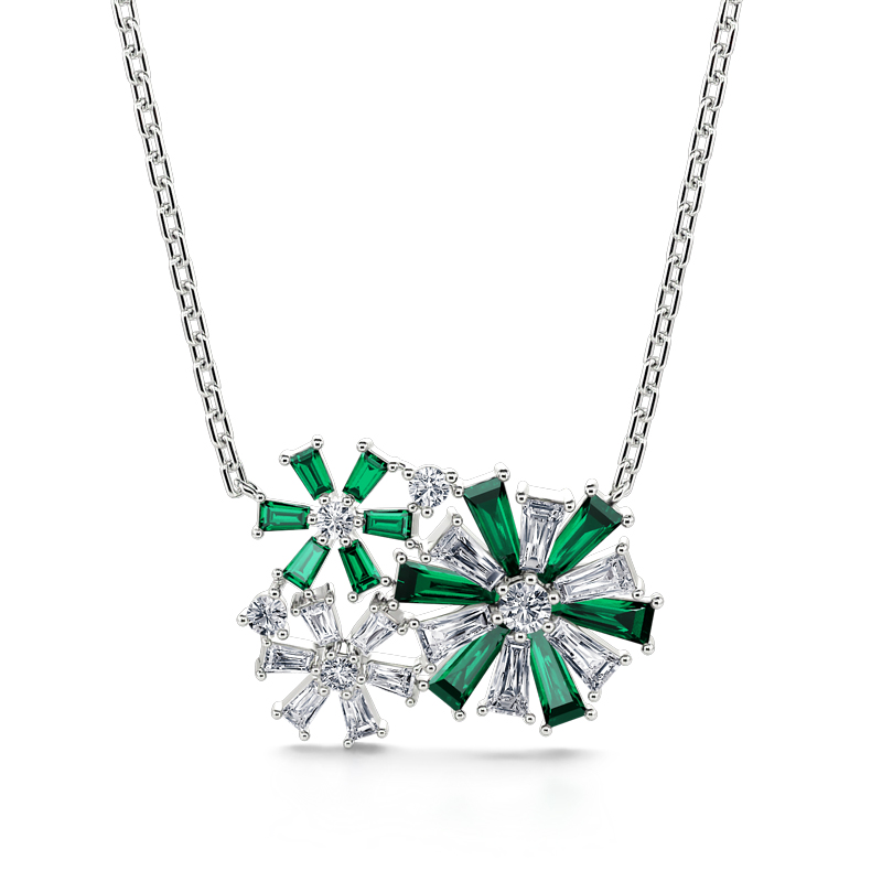 Jeulia Fancy Snowflake Emerald Cut Sterling Silver Necklace