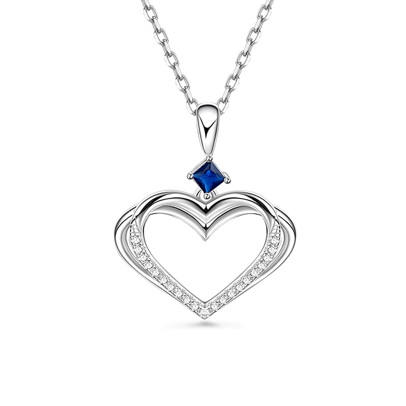 Jeulia Double Heart Design Sterling Silver Necklace