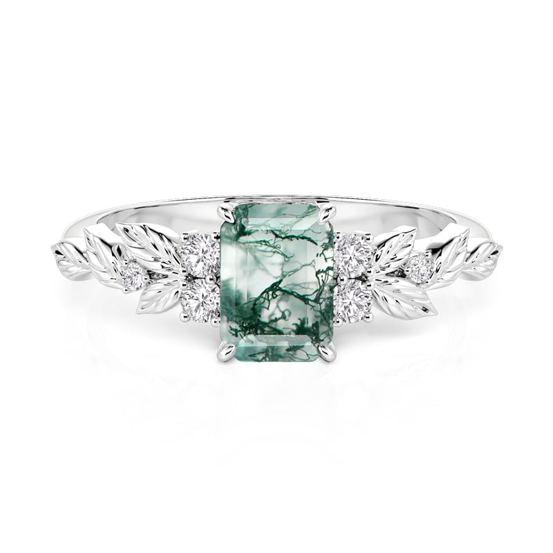 Jeulia Symmetry Design Leaf Moss Agate Engagement Ring