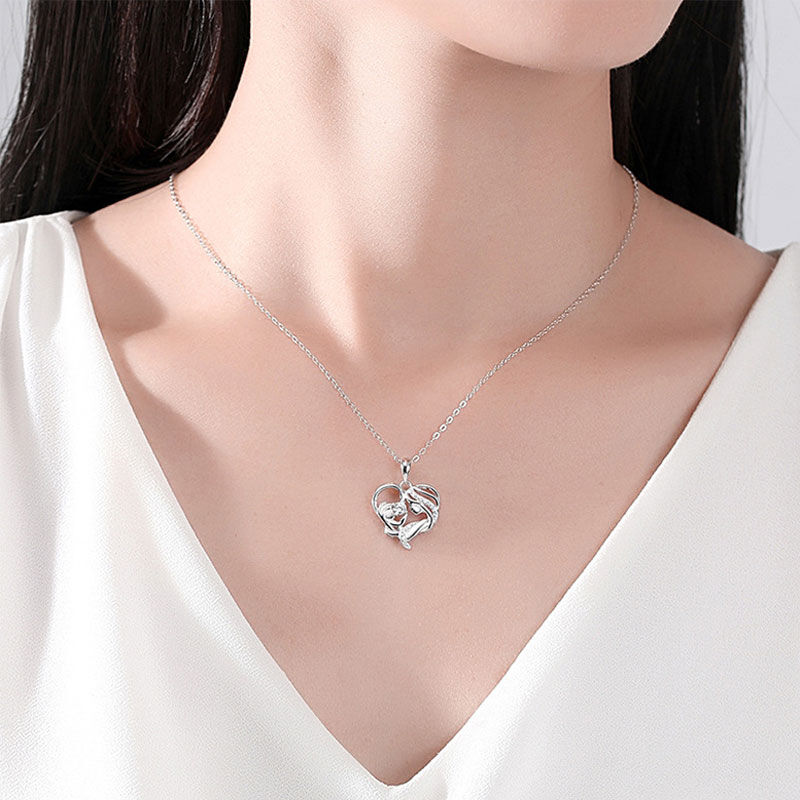 Jeulia Mother Holding Baby Heart Sterling Silver Necklace