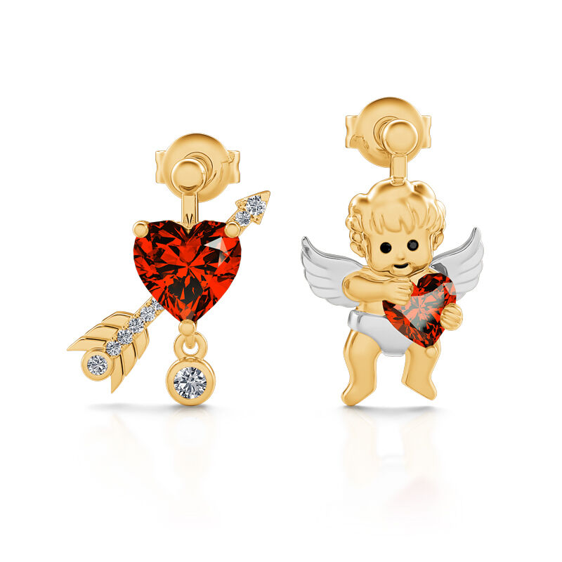 Jeulia "Cupid's Love" Arrow Design Heart Cut Sterling Silver Mismatched Earrings