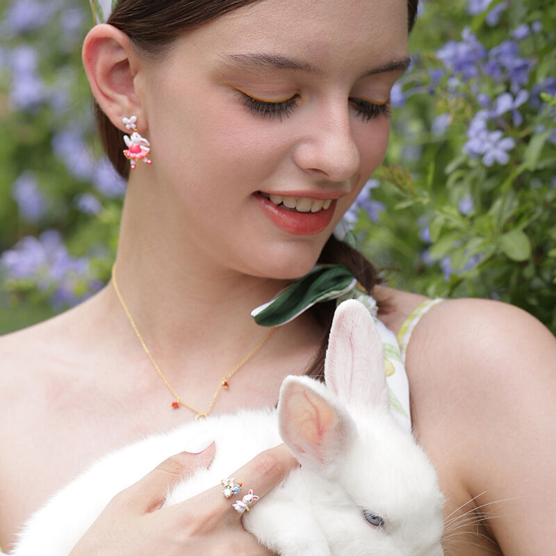 Jeulia "Enchanted Rabbit" Enamel Sterling Silver Earrings