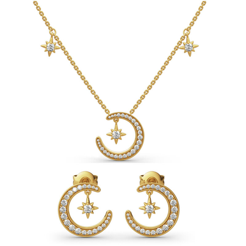 Jeulia "Moon and Star" Round Cut Sterling Silver Jewelry Set