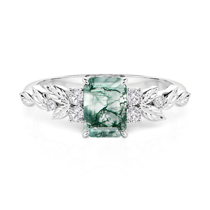 Jeulia Anillo de Compromiso Hoja de Ágata Musgo con Diseño Simétrico