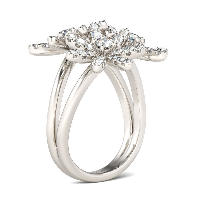 Jeulia Flower Design Split Shank Sterling Silver Ring