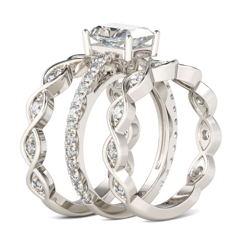 Jeulia 3PC Radiant Cut Sterling Silver Ring Set