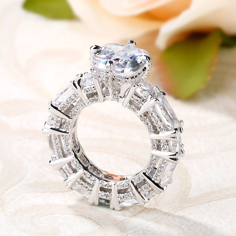 Jeulia Cushion Cut Three Sided Pave Sterling Silver Eternity Ring