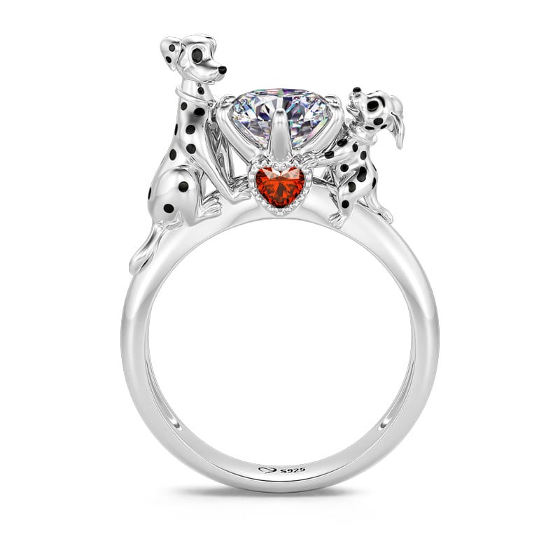 Jeulia Hug Me "Love and Care" Mom and Baby Dalmatian Round Cut Sterling Silver Ring