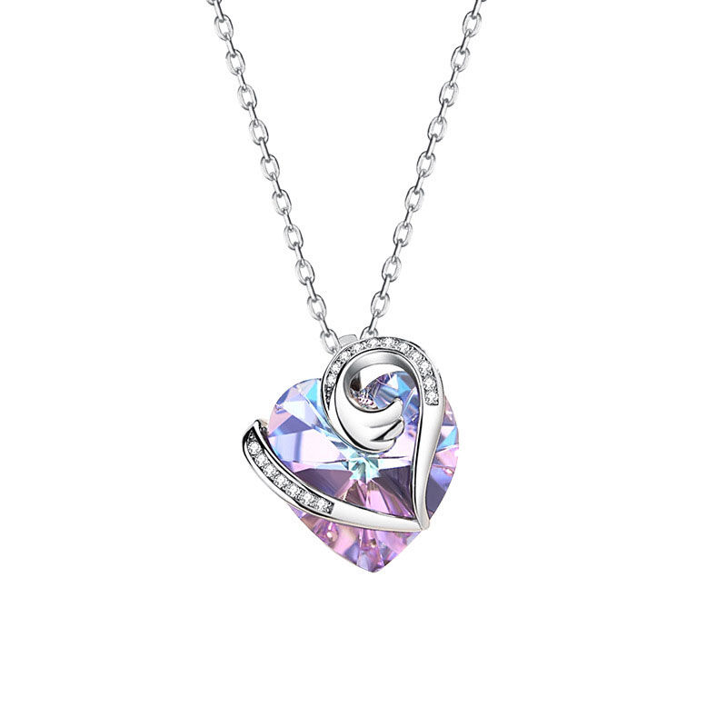 Jeulia Love Heart Cut Amethyst Wrapped Sterling Silver Necklace