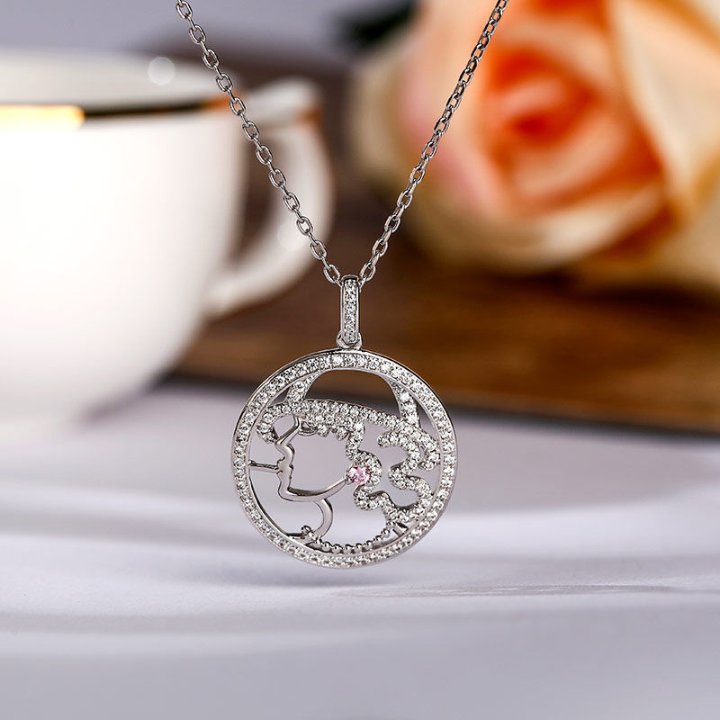 Jeulia "Once Upon A Time" Young Lady Design Sterling Silver Necklace