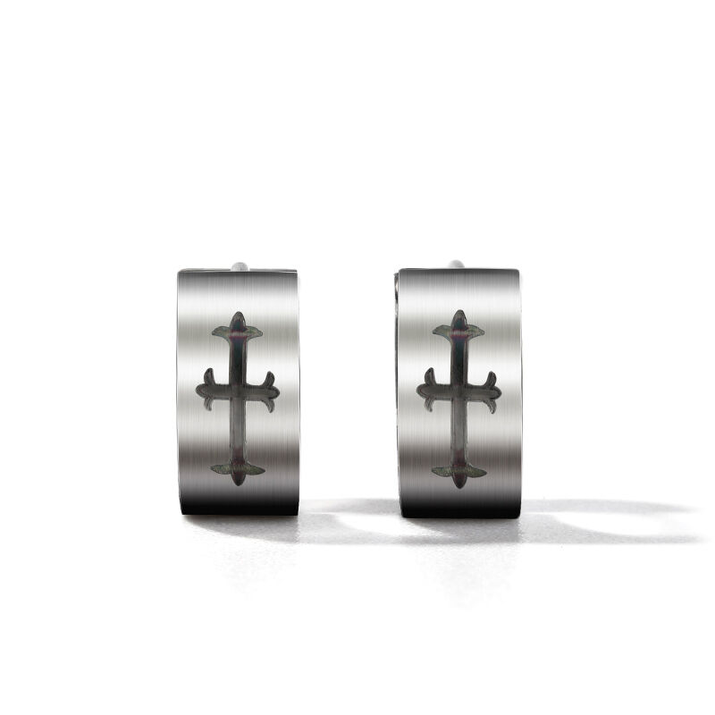 Jeulia Cross Men's Stainless Steel Hoop Earrings