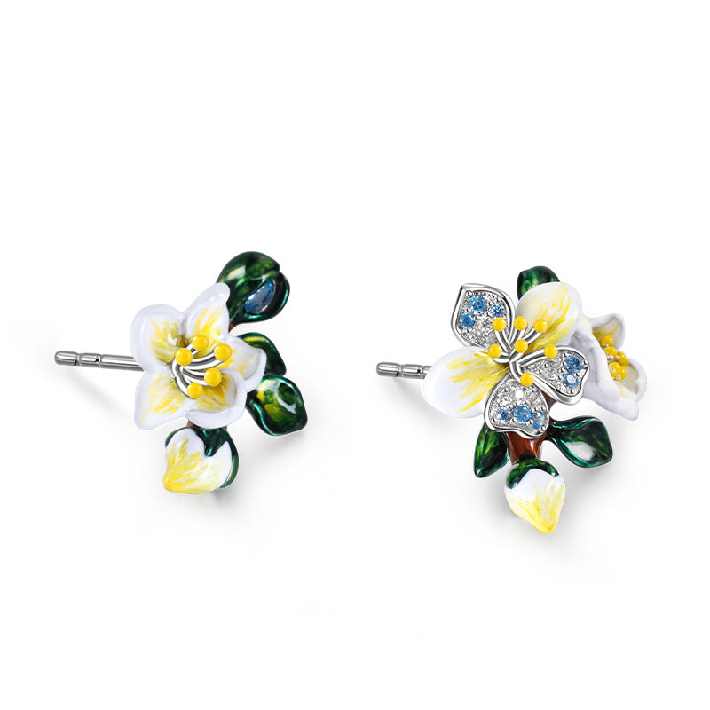 Jeulia "Almond Blossoms" Enamel Sterling Silver Earrings