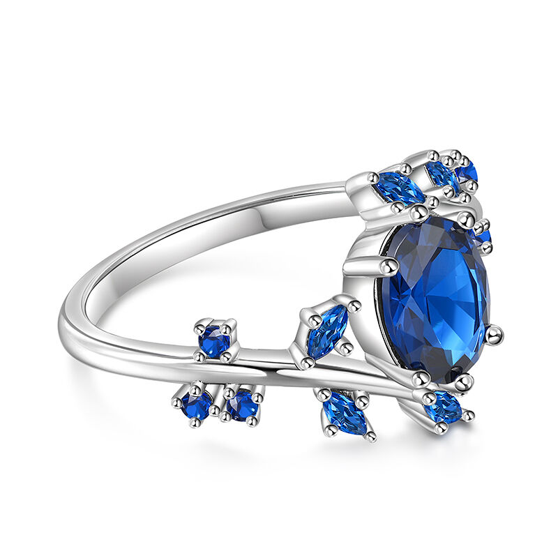 Jeulia Cornflower Leaf Sapphire Oval Engagement Ring Sterling Silver