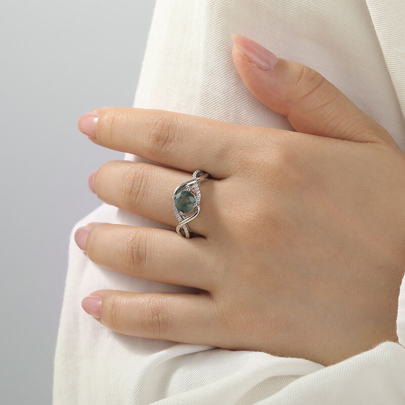 Jeulia Dainty Twist Moss Agate Ring