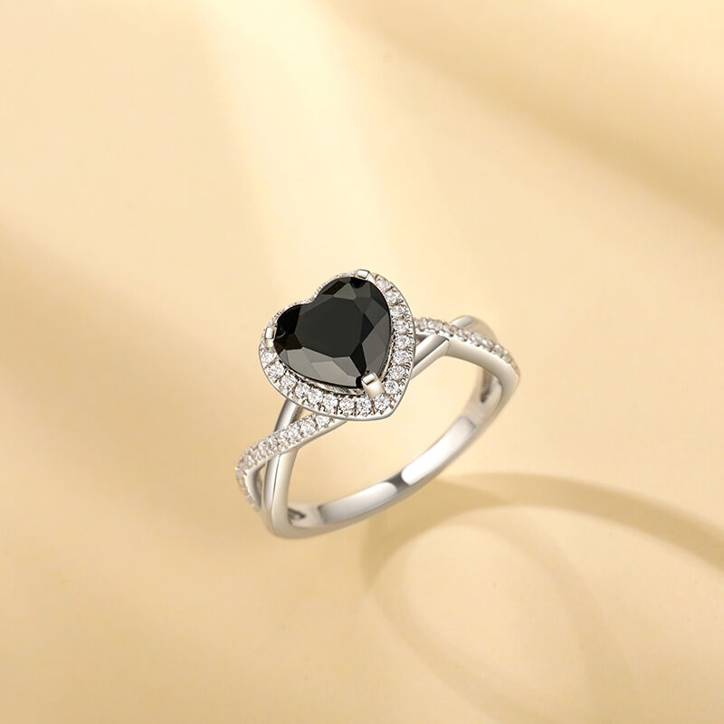 Jeulia Black Halo Heart Promise Ring Twist Sterling Silver