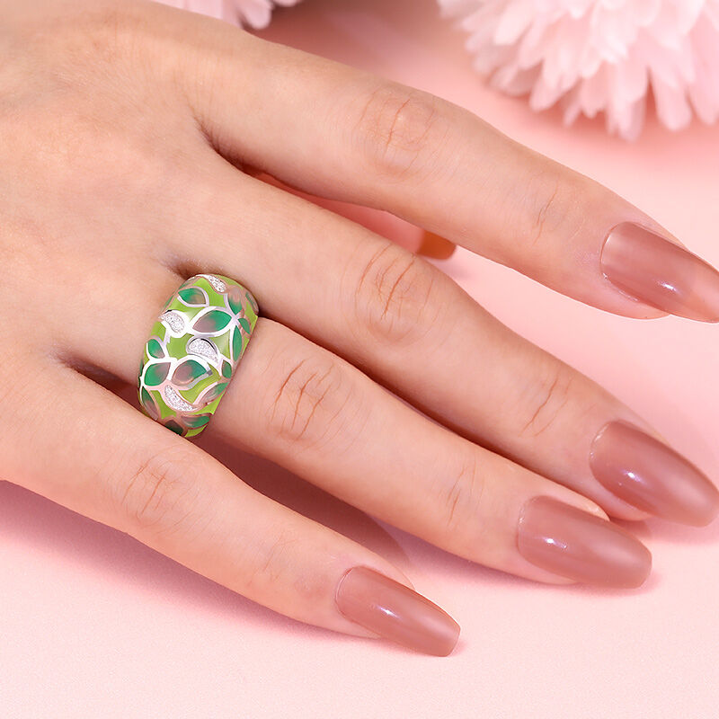 Jeulia Fedine Donna Smaltato con Fiore Verde in Argento Sterling
