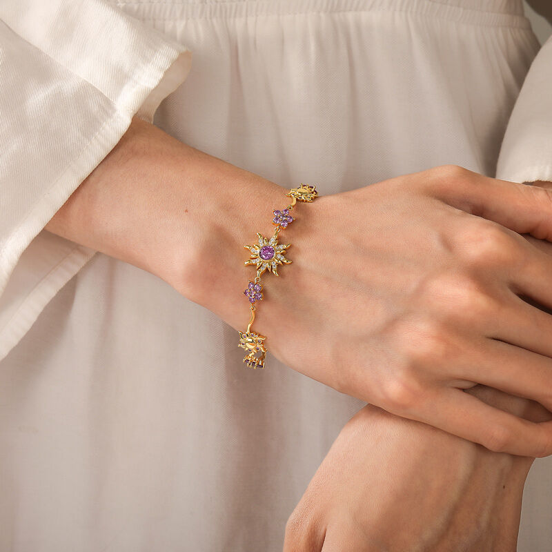 Jeulia Fashion Purple Stone Gold Sunflower Bracelet