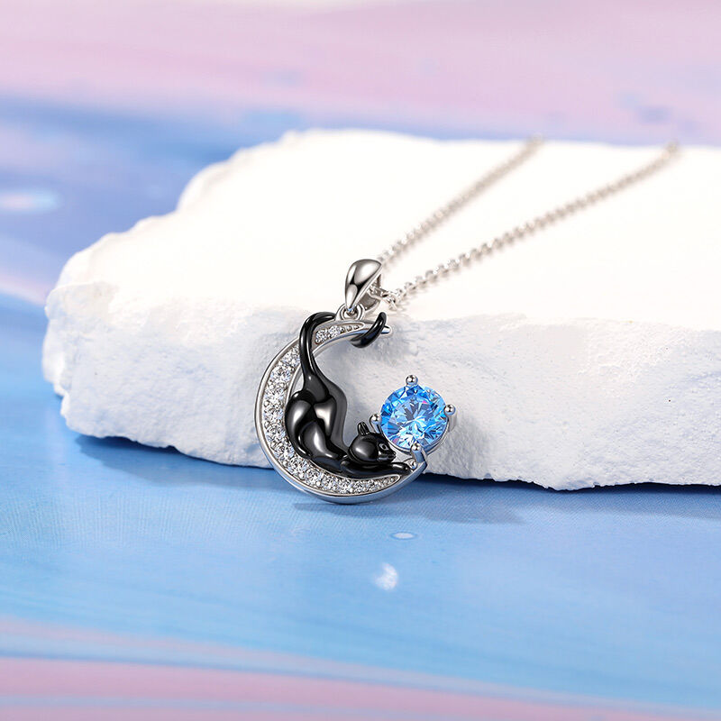 Jeulia Collar con Gato Negro Luna Personalizado con Piedra de Nacimiento