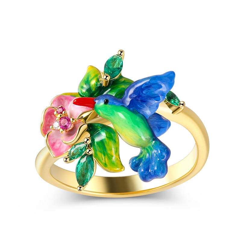 Jeulia "Midsummer" Flower Brid Enamel Sterling Silver Ring