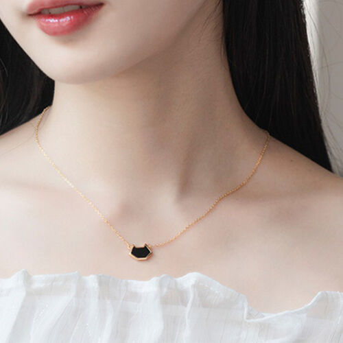 Jeulia "Cute Mystery" Black Onyx Cat Head Sterling Silver Necklace