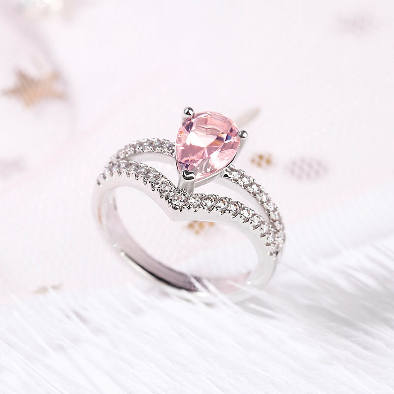 Jeulia Pear Cut Synthetic Morganite Sterling Silver Ring