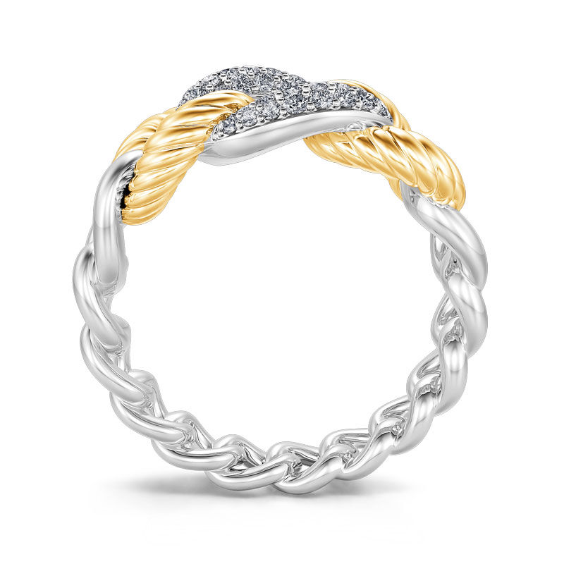 Jeulia "Lock Your Heart" Two Tone Chain Link Sterling Silver Ring