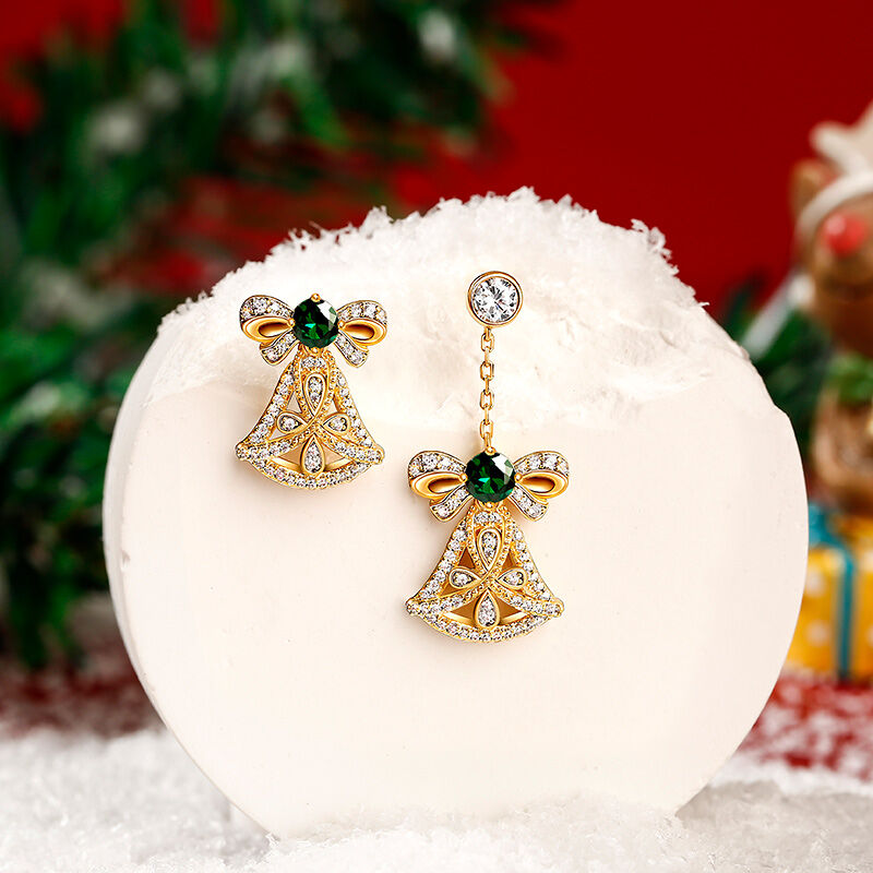 Jeulia "Jingle Bells" Yellow Gold Tone Sterling Silver Mismatched Earrings