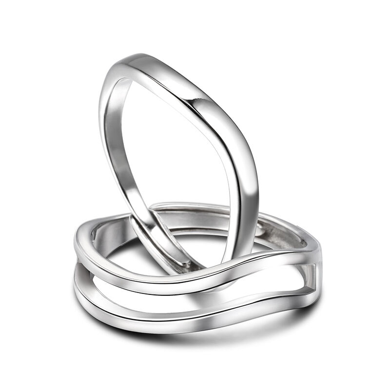 Jeulia "The Only Eternal Love" Simple Polished Adjustable Sterling Silver Couple Rings