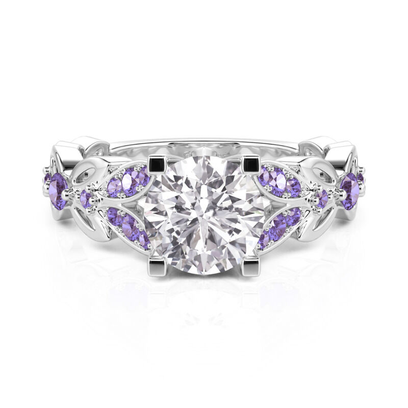 Jeulia Anello Farfalla Ametista Viola Taglio Rotondo In Argento Sterling